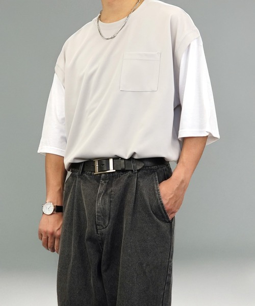 GASA カットソー セール】オーバーサイズ ベスト風 Tシャツ 無地 カットソー（T