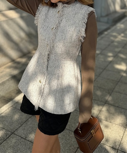 ST.ROONEY(セントルーニー)の「ツイードフリンジベスト【低身長・小柄女性向け】(ベスト・レディース・ブラック/グレー系その他・XS)」の2枚目の写真
