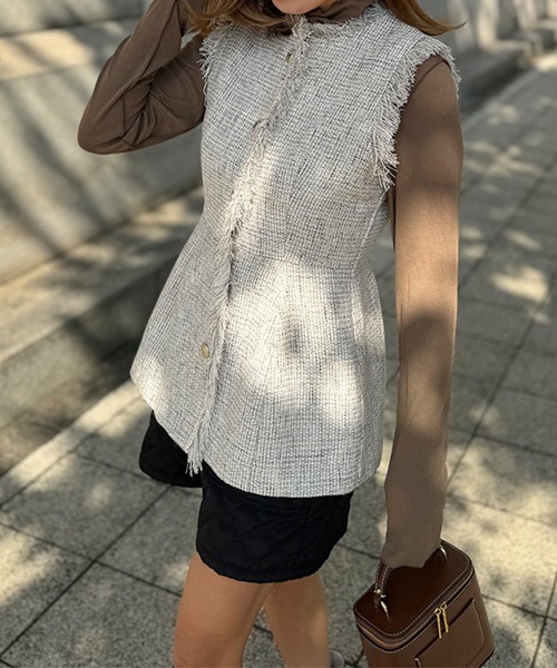 ツイードフリンジベスト【低身長・小柄女性向け】（ベスト）｜ST