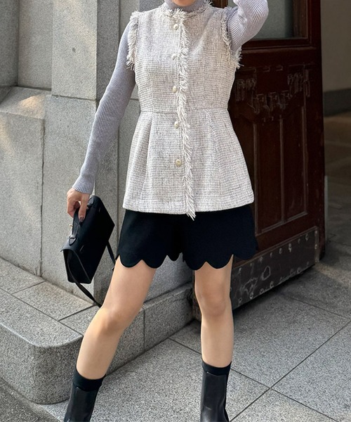 ベスト ジレ ツイードフリンジベスト「低身長・小柄女性向け」 レディース ST.ROONEY ベスト ジレ ツイードフリンジベスト「低身長・小柄