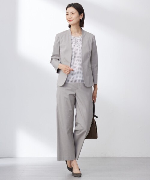 J.PRESS(ジェイプレス)の「【セットアップ対応・人気素材】コットンFITTY ノーカラー ジャケット(ノーカラージャケット・レディース・ネイビー系/ベージュ系/ライトグレー系・T13/T17/T15)」の8枚目の写真