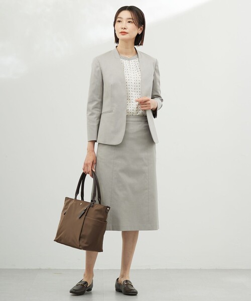 J.PRESS(ジェイプレス)の「【セットアップ対応・人気素材】コットンFITTY ノーカラー ジャケット(ノーカラージャケット・レディース・ネイビー系/ベージュ系/ライトグレー系・T13/T17/T15)」の9枚目の写真