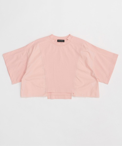 【メゾンスペシャル】メッシュ/クロップド/ブルゾン/ピンク Docking Crash Short T-shirt/ドッキングクラッシュショートT