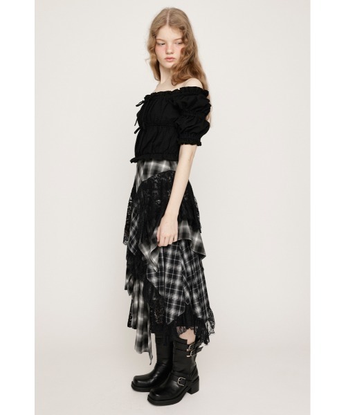 【SLY】 REMAKE LIKE LACE CHECK SK セール】REMAKE LIKE LACE CHECK SK リメイクライク レース