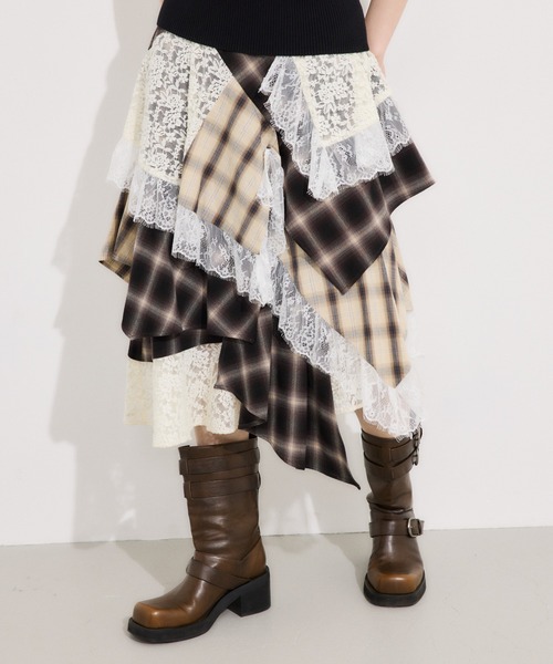 新品未使用タグ付☆SLY　REMAKE LIKE LACE CHECK スカート SLY | REMAKE LIKE LACE CHECK スカート (スカート(ロング