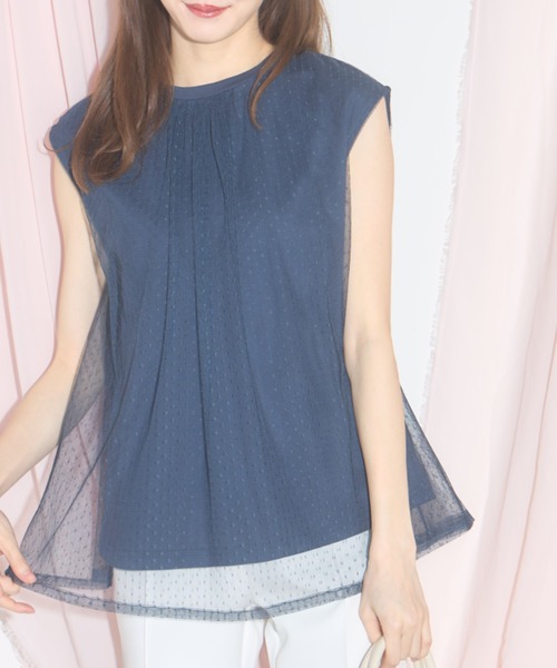 tocco closet(トッコ クローゼット)の「【ZOZO限定】スリーブレスドットチュールトップス(シャツ/ブラウス・レディース・ブラック/ネイビー/オフホワイト・M)」の3枚目の写真