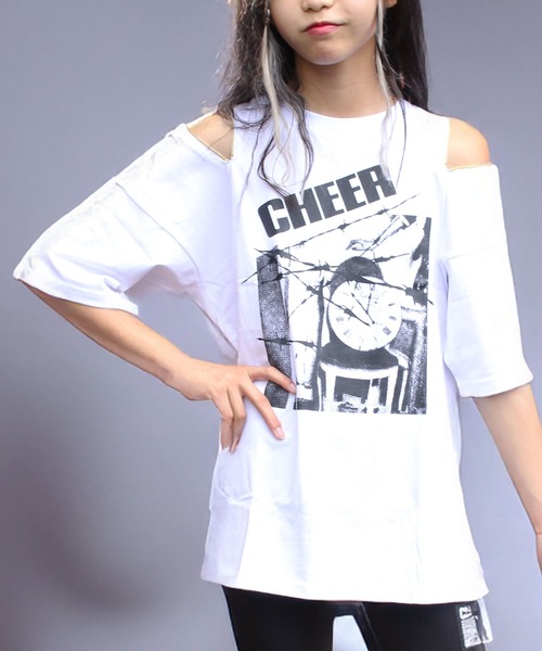 CHEER(チアー)の「肩ジップフォトデザインプリントゆるTEE(Tシャツ/カットソー・レディース・ピンク/ブラック/ホワイト・S/M/L)」の14枚目の写真