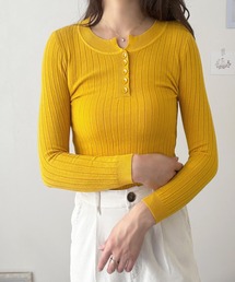 Dewlily（デューリリー）の「着心地抜群でシルエットも◎　長袖リブニットトップス（Tシャツ/カットソー）」