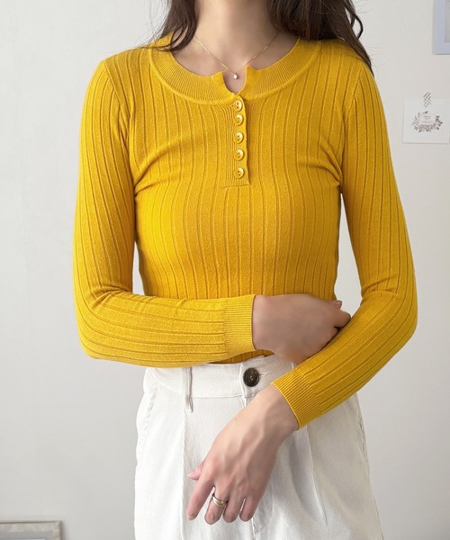 Dewlily(デューリリー)の「着心地抜群でシルエットも◎ 長袖リブニットトップス(Tシャツ/カットソー・レディース・ライトブルー/ワインレッド/ライトグリーン/グリーン/ピンク/ホワイト/ベージュ/パープル/イエロー/ブラック/アイボリー/ブルー/グレー・FREE)」の11枚目の写真