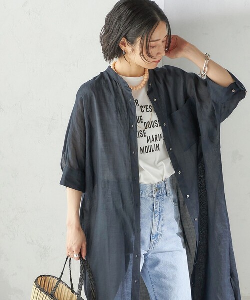手洗い可能〉ラミー 4 スタンドカラー シャツ ワンピース