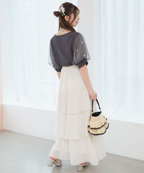 MAJESTIC LEGON（マジェスティックレゴン）の「パールチュールスリーブトップス（Tシャツ/カットソー・レディース・ブラック/アイボリー/ピンク/ライトグリーン/チャコールグレー/ラベンダー・MEDIUM）」の10枚目の写真