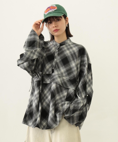 MILKFED.（ミルクフェド）の「RUFFLED TUNIC（シャツ/ブラウス・レディース・ブルー/ブラック/オリーブ・ONE SIZE）」の2枚目の写真