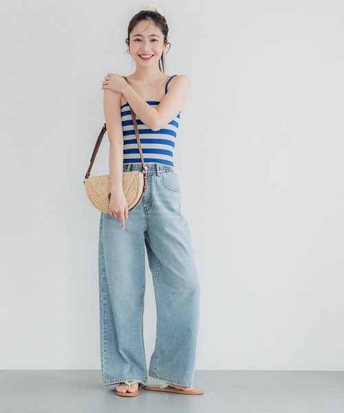 coca（coca）（コカ）の「OUTBRA カップ付きボーダーキャミソール（キャミソール・レディース・ブルー/アイボリー・S/M/L）」の3枚目の写真