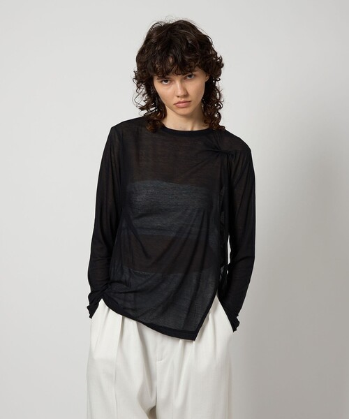 6（ロク）の「＜6(ROKU)＞ポリエステルコットン ハイゲージ タック クルーネック  カットソー（Tシャツ/カットソー・レディース・ブラック/ライトブルー・FREE）」の2枚目の写真