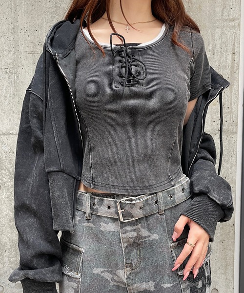 アンサンブル レースアップショートTシャツ＆パーカーセット レースアップショートTシャツ＆パーカーセット（アンサンブル