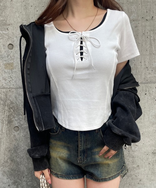 アンサンブル レースアップショートTシャツ＆パーカーセット レースアップショートTシャツ＆パーカーセット（アンサンブル
