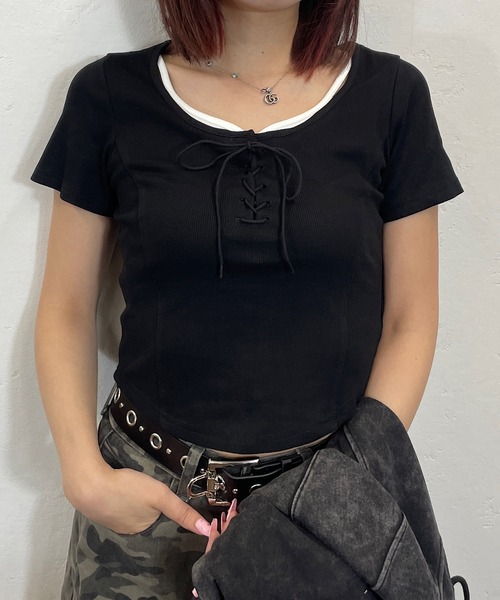ROGER AND RAW（ロジャーアンドロウ）の「[セットアイテム] レースアップショートTシャツ＆ダブルジップパーカーセット（パーカー・レディース・グレー/ホワイト/ブラック・FREE）」の15枚目の写真