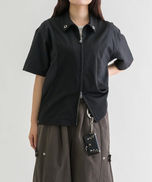 EPNK(イーピーエヌケー)の「【EPNK】Eyelet zip up half shirt / アイレットジップアップハーフシャツ(シャツ/ブラウス・メンズ・チャコールグレー/ブラック・SMALL/MEDIUM/LARGE)」の6枚目の写真