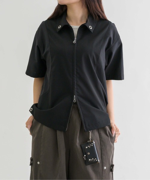 EPNK(イーピーエヌケー)の「【EPNK】Eyelet zip up half shirt / アイレットジップアップハーフシャツ(シャツ/ブラウス・メンズ・チャコールグレー/ブラック・SMALL/MEDIUM/LARGE)」の8枚目の写真