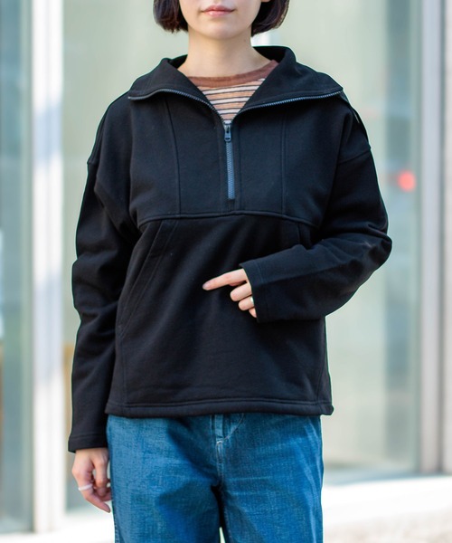 D.M.G.（ドミンゴ）の「[D.M.G / ディーエムジー] ベーシックコットン裏毛 ハーフジッププルオーバー（スウェット・レディース・ベージュ/レッド/ブルー/ブラック・FREE）」の2枚目の写真