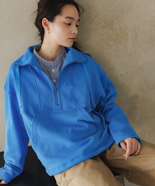 D.M.G.（ドミンゴ）の「[D.M.G / ディーエムジー] ベーシックコットン裏毛 ハーフジッププルオーバー（スウェット・レディース・ベージュ/レッド/ブルー/ブラック・FREE）」の9枚目の写真