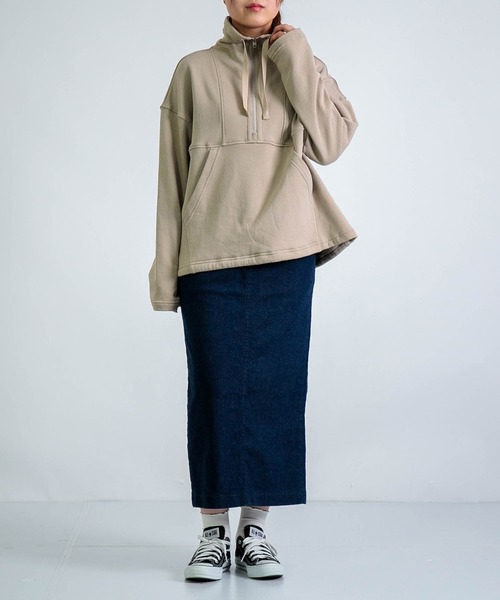 D.M.G.（ドミンゴ）の「[D.M.G / ディーエムジー] ベーシックコットン裏毛 ハーフジッププルオーバー（スウェット・レディース・ベージュ/レッド/ブルー/ブラック・FREE）」の21枚目の写真