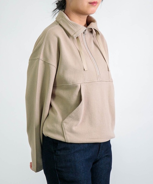 D.M.G.（ドミンゴ）の「[D.M.G / ディーエムジー] ベーシックコットン裏毛 ハーフジッププルオーバー（スウェット・レディース・ベージュ/レッド/ブルー/ブラック・FREE）」の20枚目の写真