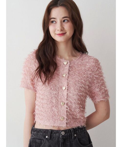 CALNAMUR（カルナムール）の「フラッフィーハートトップス（カーディガン/ボレロ・レディース・ブラック/ホワイト/ピンク・FREE）」の4枚目の写真