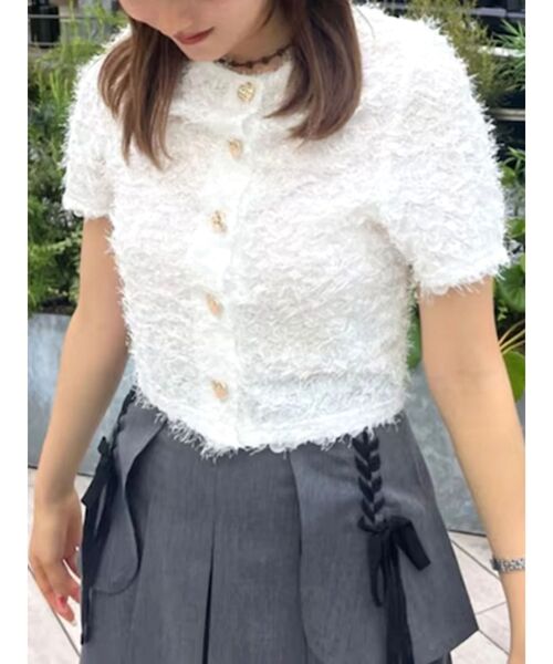 CALNAMUR（カルナムール）の「フラッフィーハートトップス（カーディガン/ボレロ・レディース・ブラック/ホワイト/ピンク・FREE）」の5枚目の写真