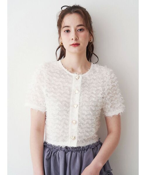 CALNAMUR（カルナムール）の「フラッフィーハートトップス（カーディガン/ボレロ・レディース・ブラック/ホワイト/ピンク・FREE）」の13枚目の写真