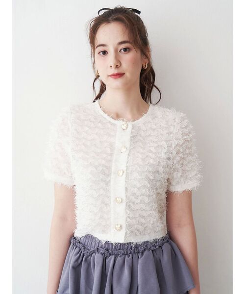 CALNAMUR（カルナムール）の「フラッフィーハートトップス（カーディガン/ボレロ・レディース・ブラック/ホワイト/ピンク・FREE）」の14枚目の写真