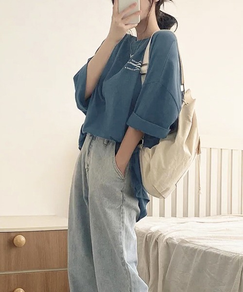Miniministore（ミニミニストア）の「ビッグシルエットロゴtシャツ レディース（Tシャツ/カットソー・レディース・ブラック/ブルー/ホワイト/ダークグレー・FREE）」の9枚目の写真