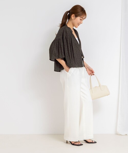ブラウス シャツ ドットギャザーショート丈ブラウス レディース NOLLEY'S ブラウス シャツ ドットギャザーショート丈ブラウス