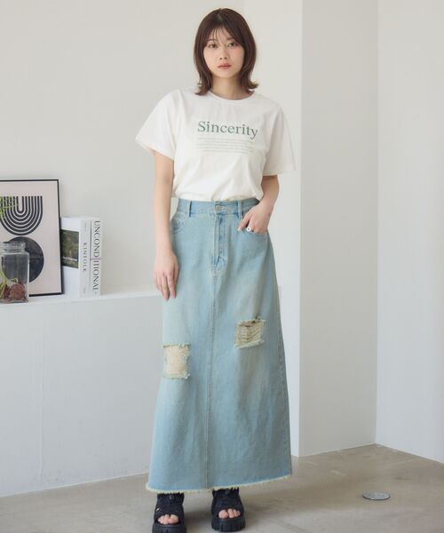 RETRO GIRL(レトロガール)の「メッセージロゴチビTEE(Tシャツ/カットソー・レディース・オフホワイト/ナチュラル/ライトグレー・FREE)」の5枚目の写真