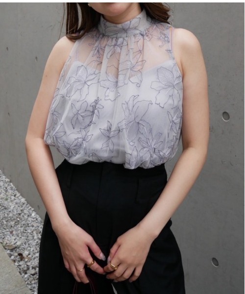 ブラウス シャツ エンブロイダリーチュールブラウス レディース rienda ブラウス シャツ 「AKB48 秋山由奈さん着用」エンブロイ