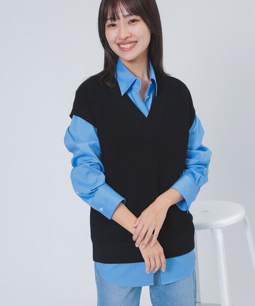 Demi-Luxe BEAMS（デミルクス ビームス）の「【1/9再値下げ】コットン 畦編みベスト［手洗い可］（ベスト・レディース・ブラウン系その他4/ブラック・ONE SIZE）」の2枚目の写真