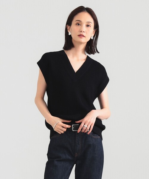 Demi-Luxe BEAMS（デミルクス ビームス）の「【1/9再値下げ】コットン 畦編みベスト［手洗い可］（ベスト・レディース・ブラウン系その他4/ブラック・ONE SIZE）」の6枚目の写真