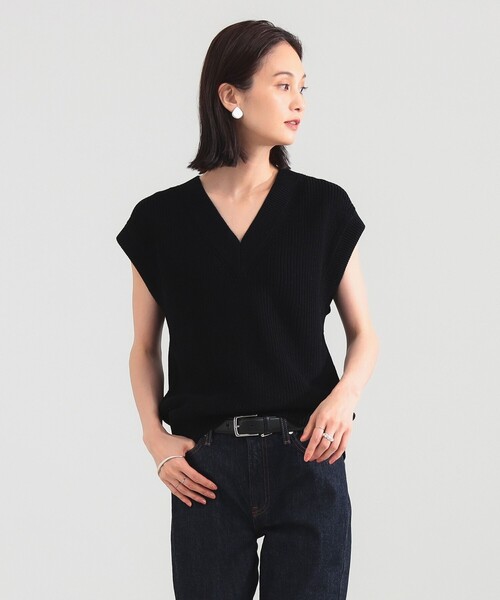 Demi-Luxe BEAMS（デミルクス ビームス）の「【1/9再値下げ】コットン 畦編みベスト［手洗い可］（ベスト・レディース・ブラウン系その他4/ブラック・ONE SIZE）」の8枚目の写真