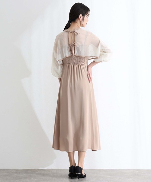 PourVous(プールヴー)の「結婚式 二次会 パーティー ドレス ミモレ丈 と 袖あり ボリュームスリーブ パール 付き チュール ボレロ キャミワンピースセレモニー フォーマル オケージョン 同窓会 成人式 (ドレス・レディース・ネイビー/ブラック系その他/アイボリー・L/M)」の10枚目の写真