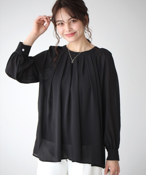 Ehre style(エーレスタイル)の「着こなし自由!3wayブラウスふんわりギャザー(シャツ/ブラウス・レディース・ブラック/ベージュ・FREE)」の15枚目の写真