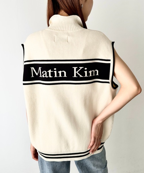 Matin Kim ジップニットベスト ブラウン/ブルー s セール】Matin Kim(マーティンキム)/バックロゴ ノースリーブ