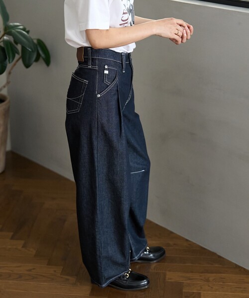 新品タグ付き　 リグリーム　カーブワイドデニム　S ブラック SOMETHING × FREAK'S STORE/サムシング 別注 TUCK CURVE WIDE 25FW