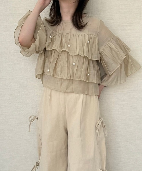 merrylatte（メリーラテ）の「クロップドシアーティアードブラウス（シャツ/ブラウス・レディース・アイボリー・FREE）」の3枚目の写真