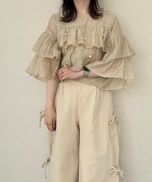 merrylatte（メリーラテ）の「クロップドシアーティアードブラウス（シャツ/ブラウス・レディース・アイボリー・FREE）」の4枚目の写真