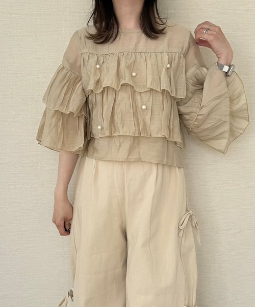 merrylatte（メリーラテ）の「クロップドシアーティアードブラウス（シャツ/ブラウス・レディース・アイボリー・FREE）」の5枚目の写真