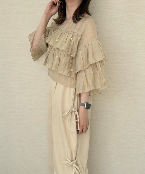 merrylatte（メリーラテ）の「クロップドシアーティアードブラウス（シャツ/ブラウス・レディース・アイボリー・FREE）」の6枚目の写真