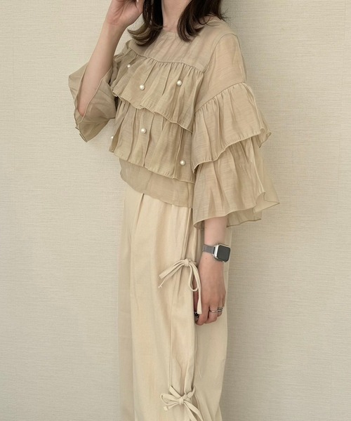 merrylatte（メリーラテ）の「クロップドシアーティアードブラウス（シャツ/ブラウス・レディース・アイボリー・FREE）」の7枚目の写真