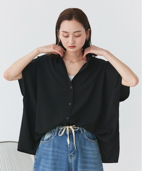24SS✨Plage リネン ショート シャツ ドルマンスリーブ 黒 Plage