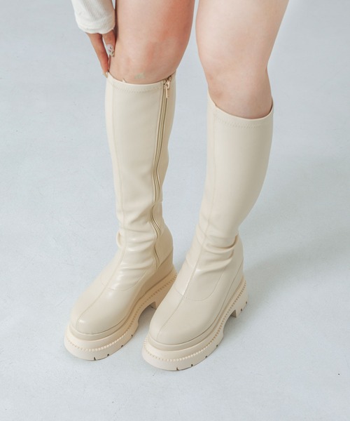 EVOL（イーボル）の「【XSサイズ・厚底】11cmストレッチロングブーツ IZ5835（ブーツ・レディース・アイボリー/ブラック・S/M/L/XS）」の10枚目の写真