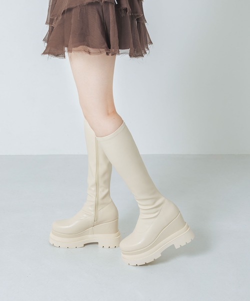 EVOL（イーボル）の「【XSサイズ・厚底】11cmストレッチロングブーツ IZ5835（ブーツ・レディース・アイボリー/ブラック・S/M/L/XS）」の11枚目の写真